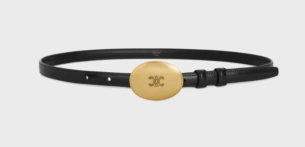 CELINE Thin Plate Belt 13mm Black Taurillon Leather Gold Size 85 NIB